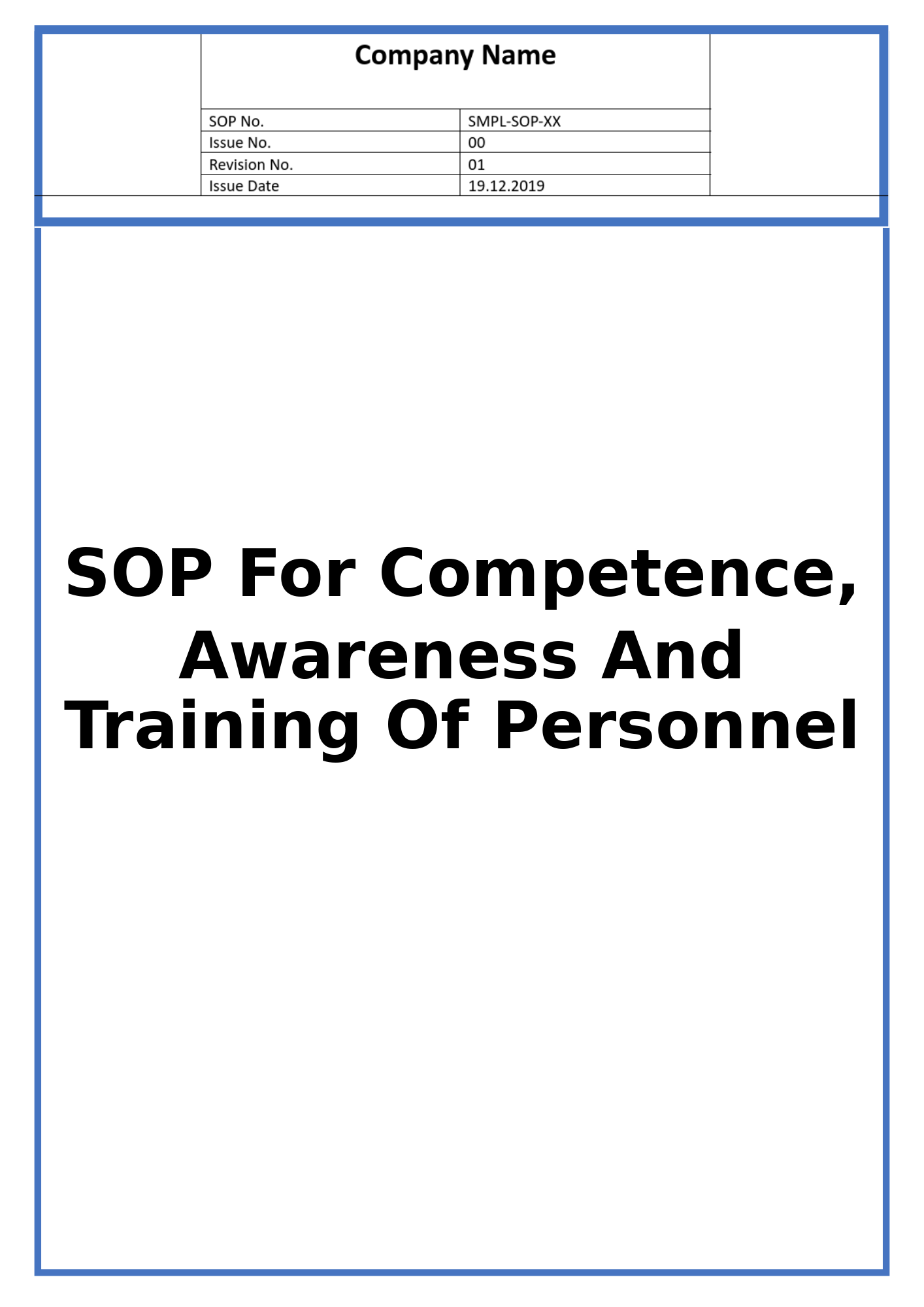 SOP For Competence, Awareness And Training Of Personnel