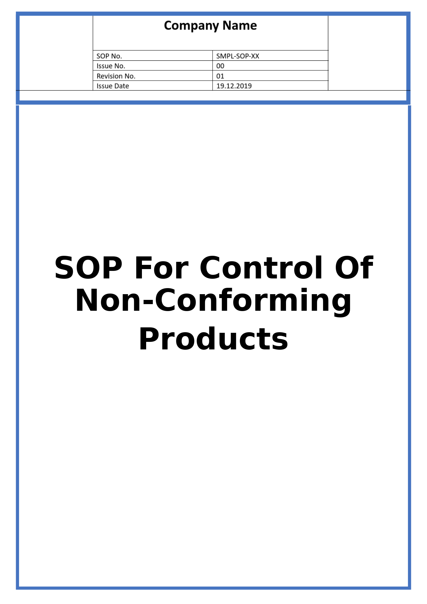 SOP For Control Of Non-Conforming Products