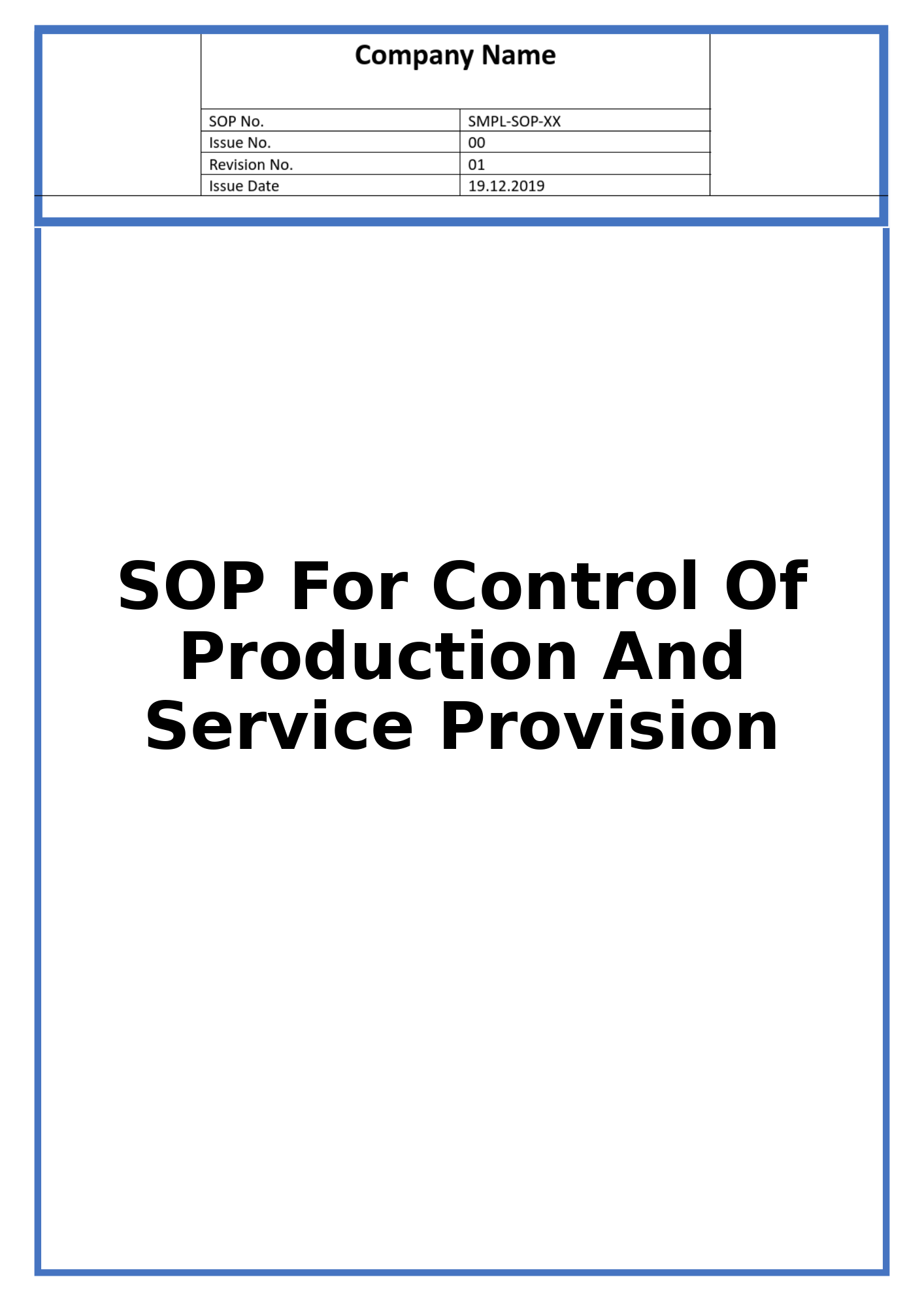 SOP For Control Of Production And Service Provision