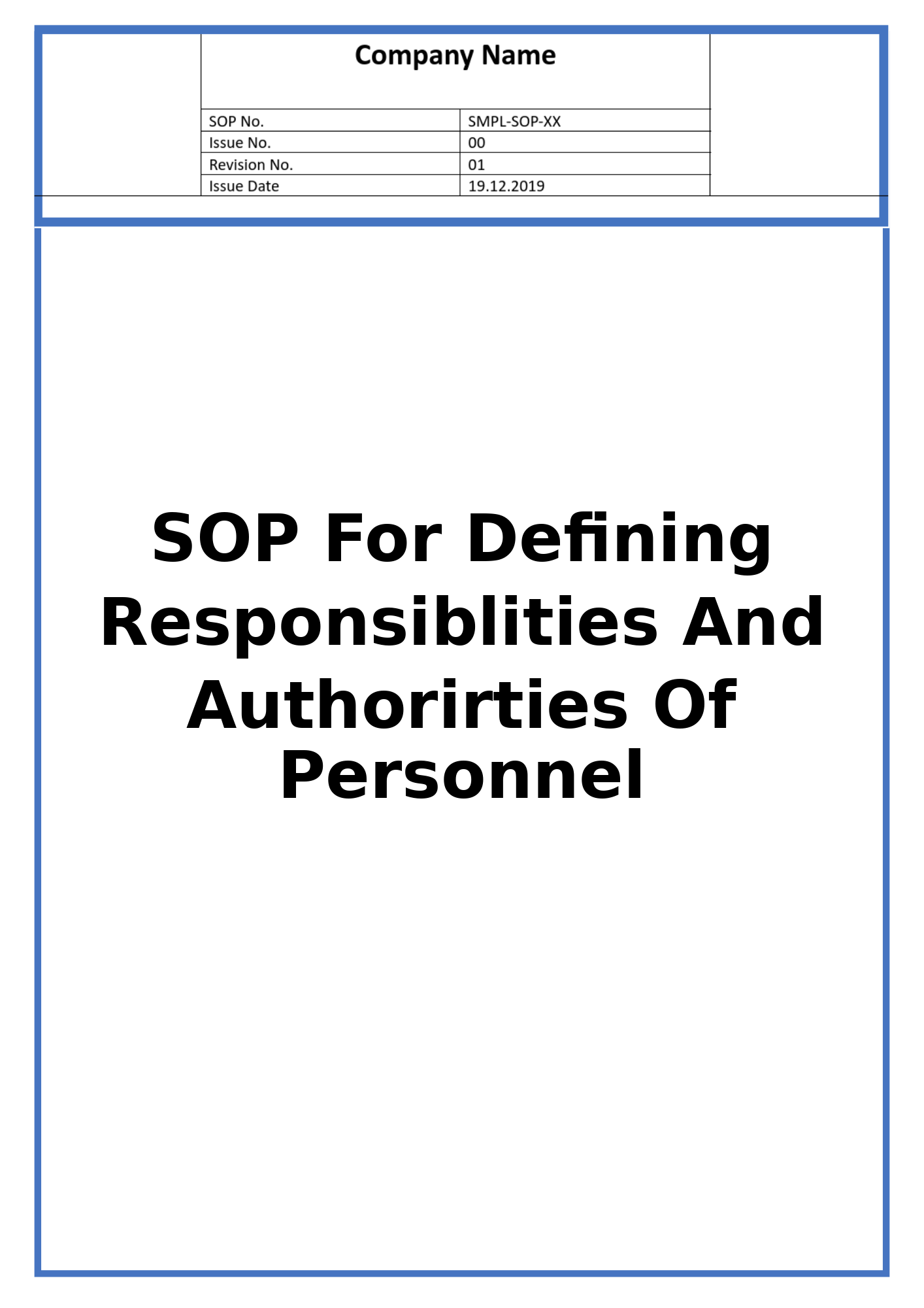 SOP For Defining Responsiblities And Authorirties Of Personnel