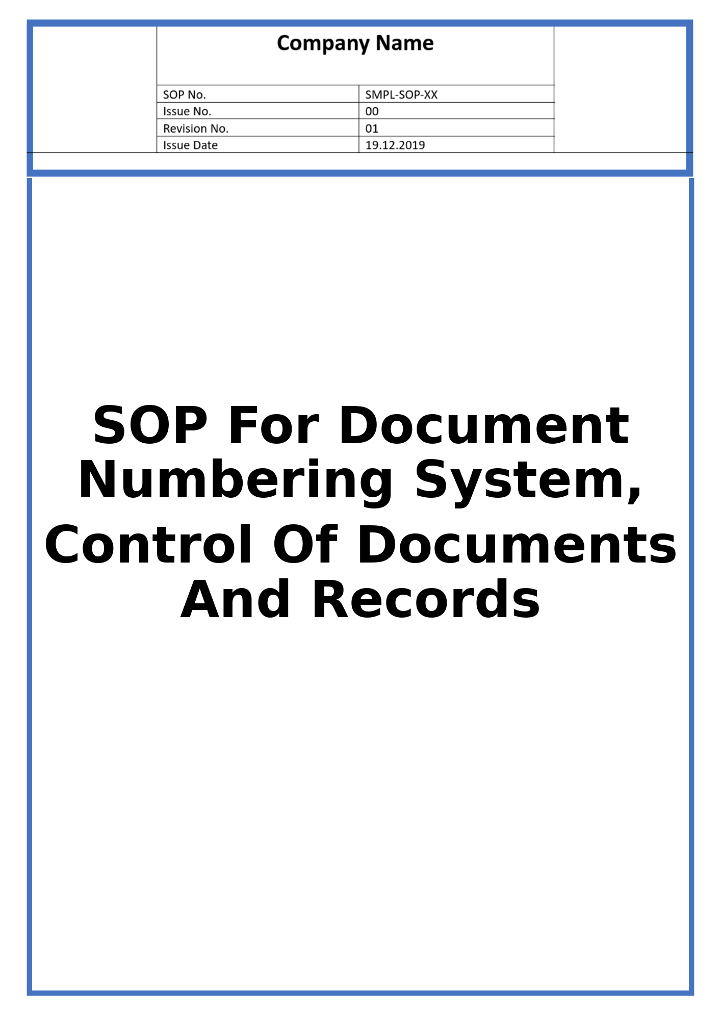 SOP For Document Numbering System, Control Of Documents And Records
