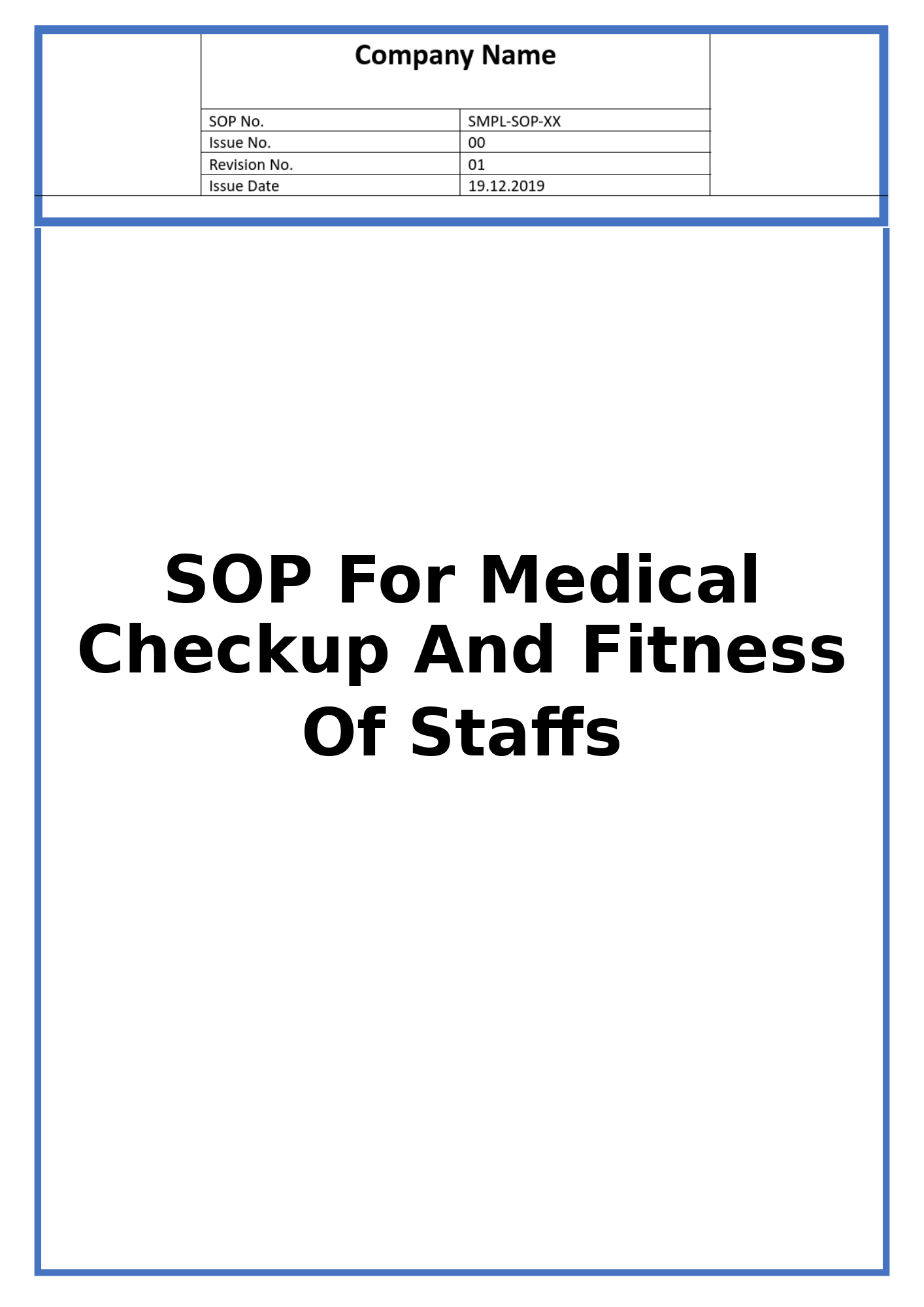 SOP For Medical Checkup And Fitness Of Staffs