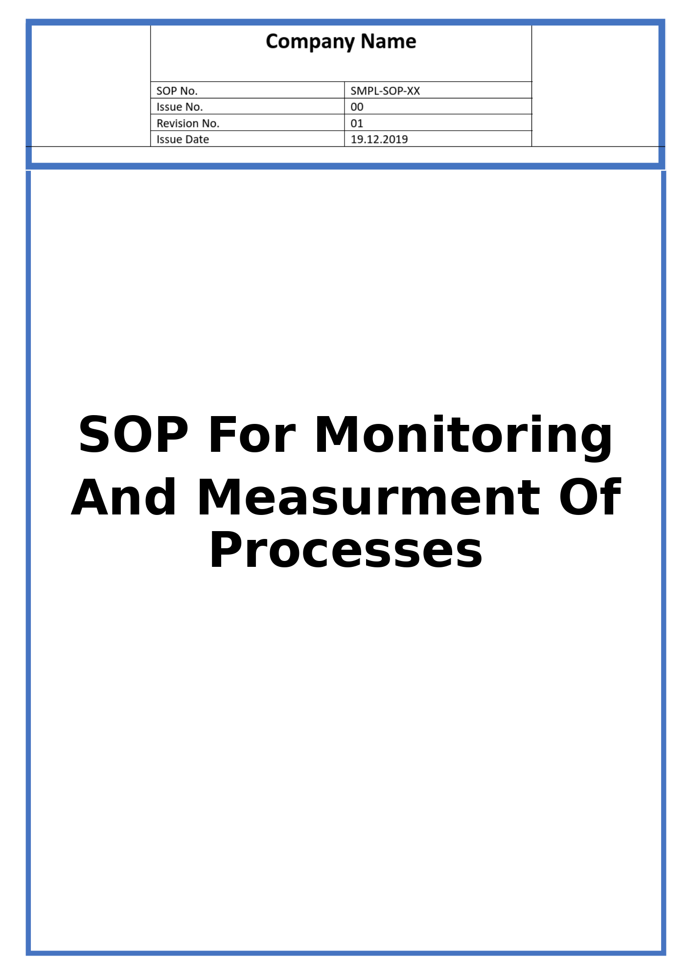 SOP For Monitoring And Measurment Of Processes