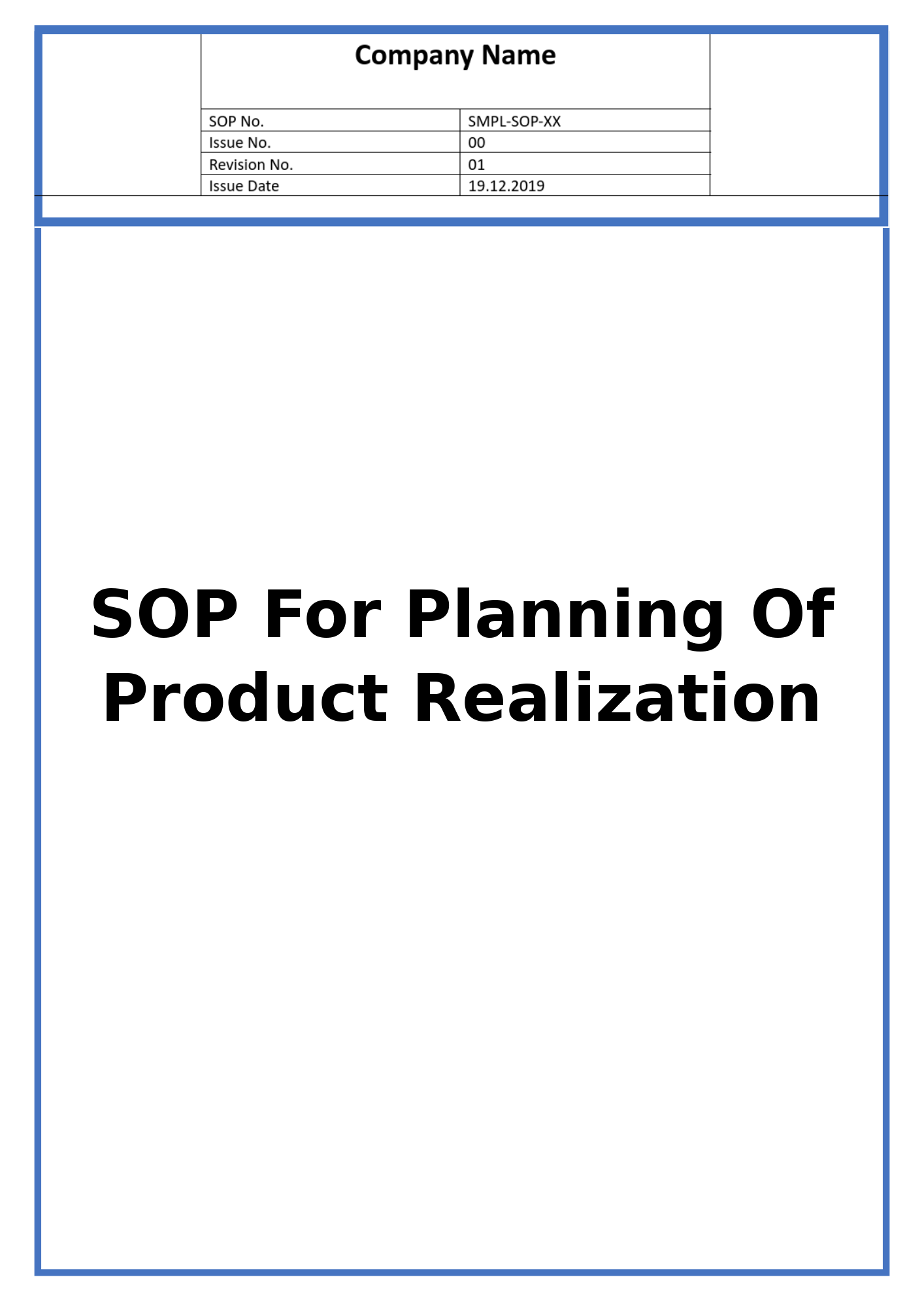 SOP For Planning Of Product Realization