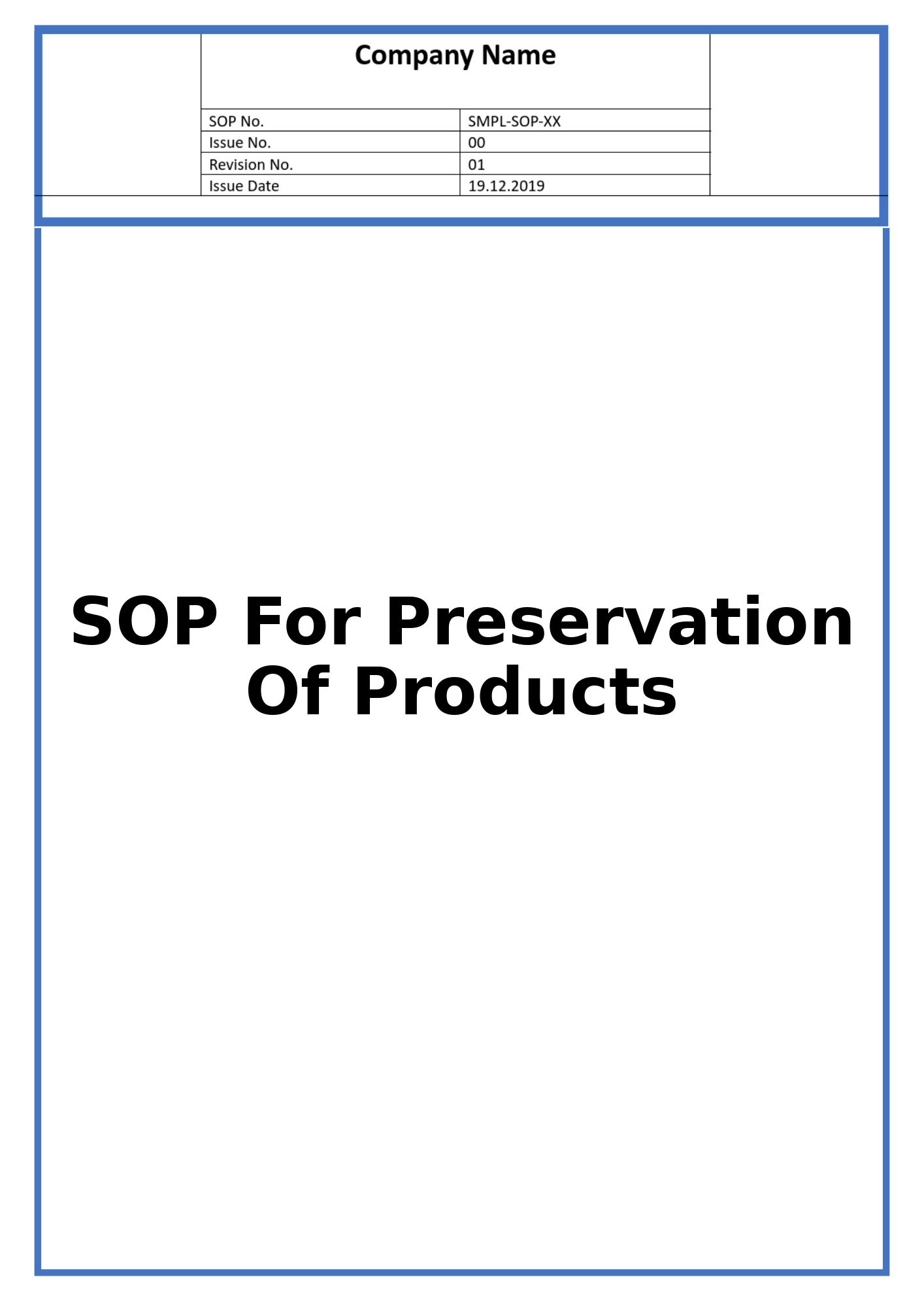 SOP For Preservation Of Products
