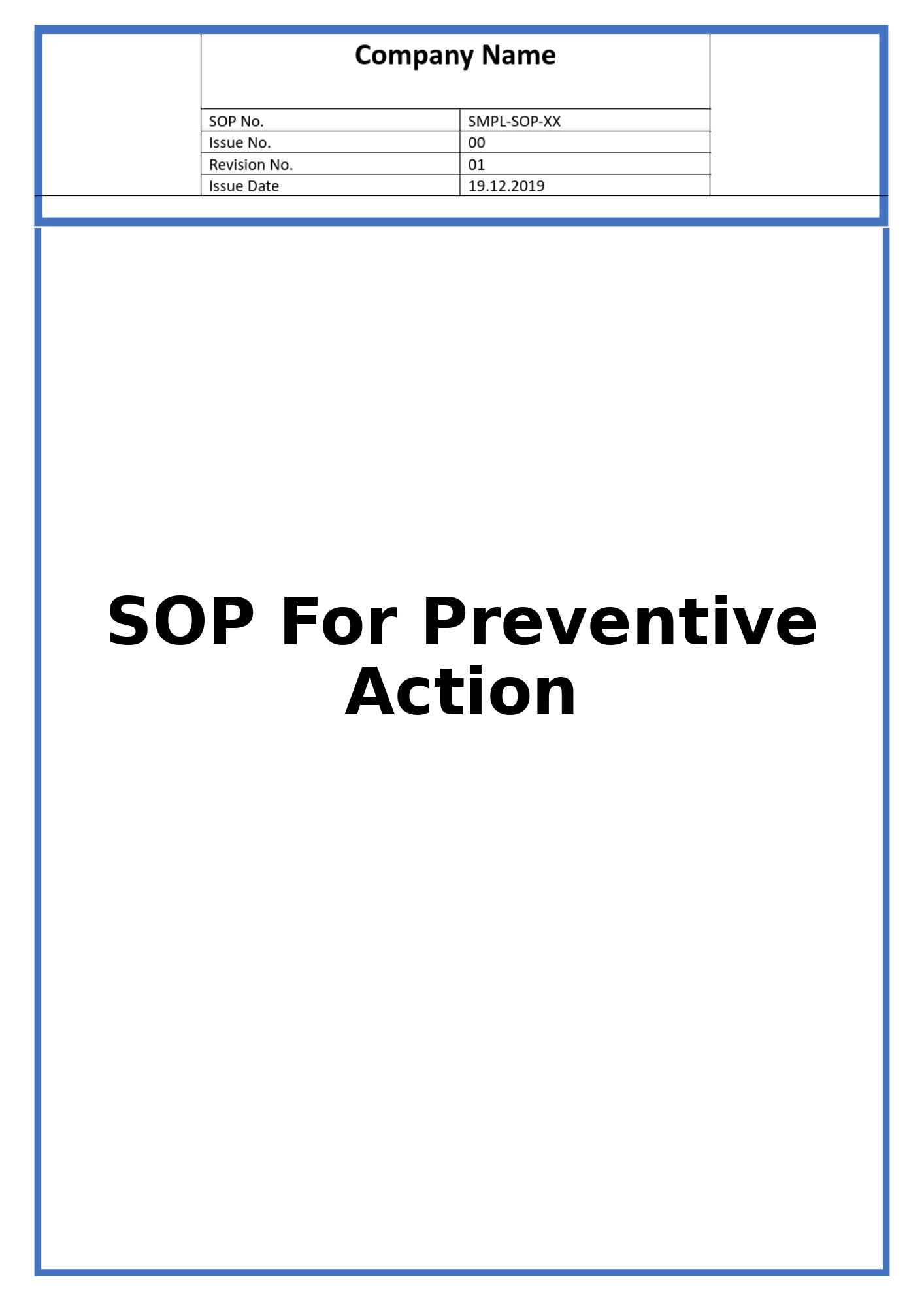 SOP For Preventive Action