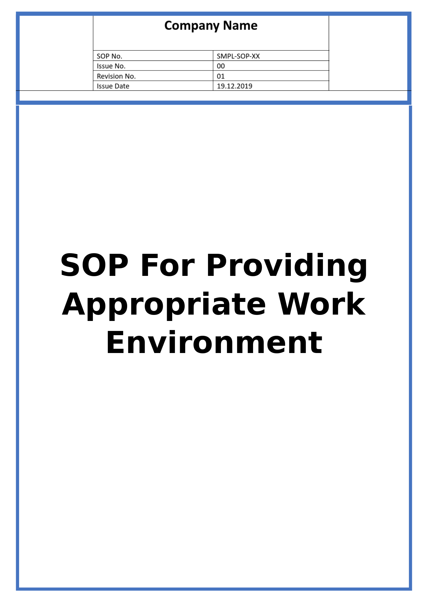 SOP For Providing Appropriate Work Environment