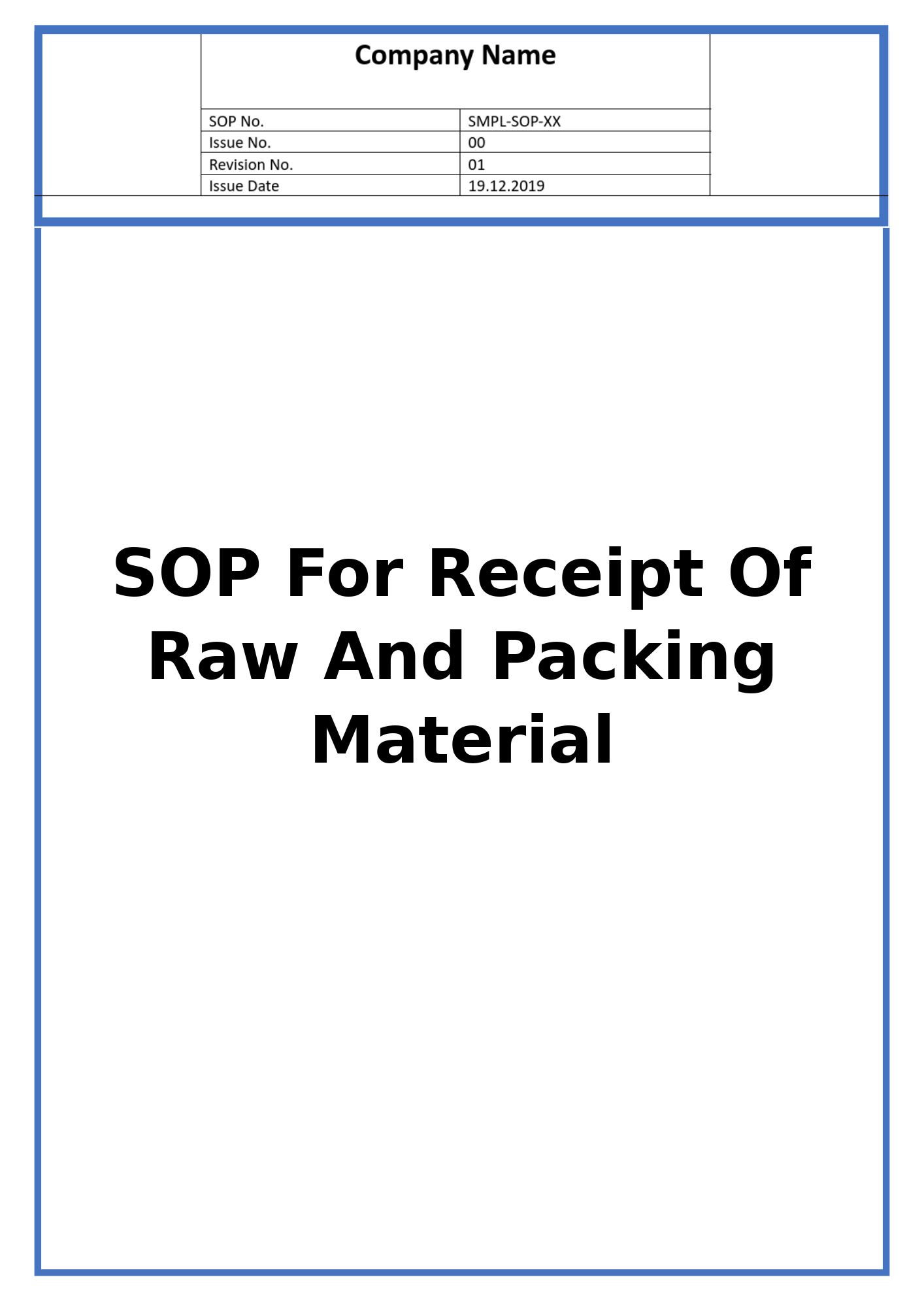 SOP For Receipt Of Raw And Packing Material