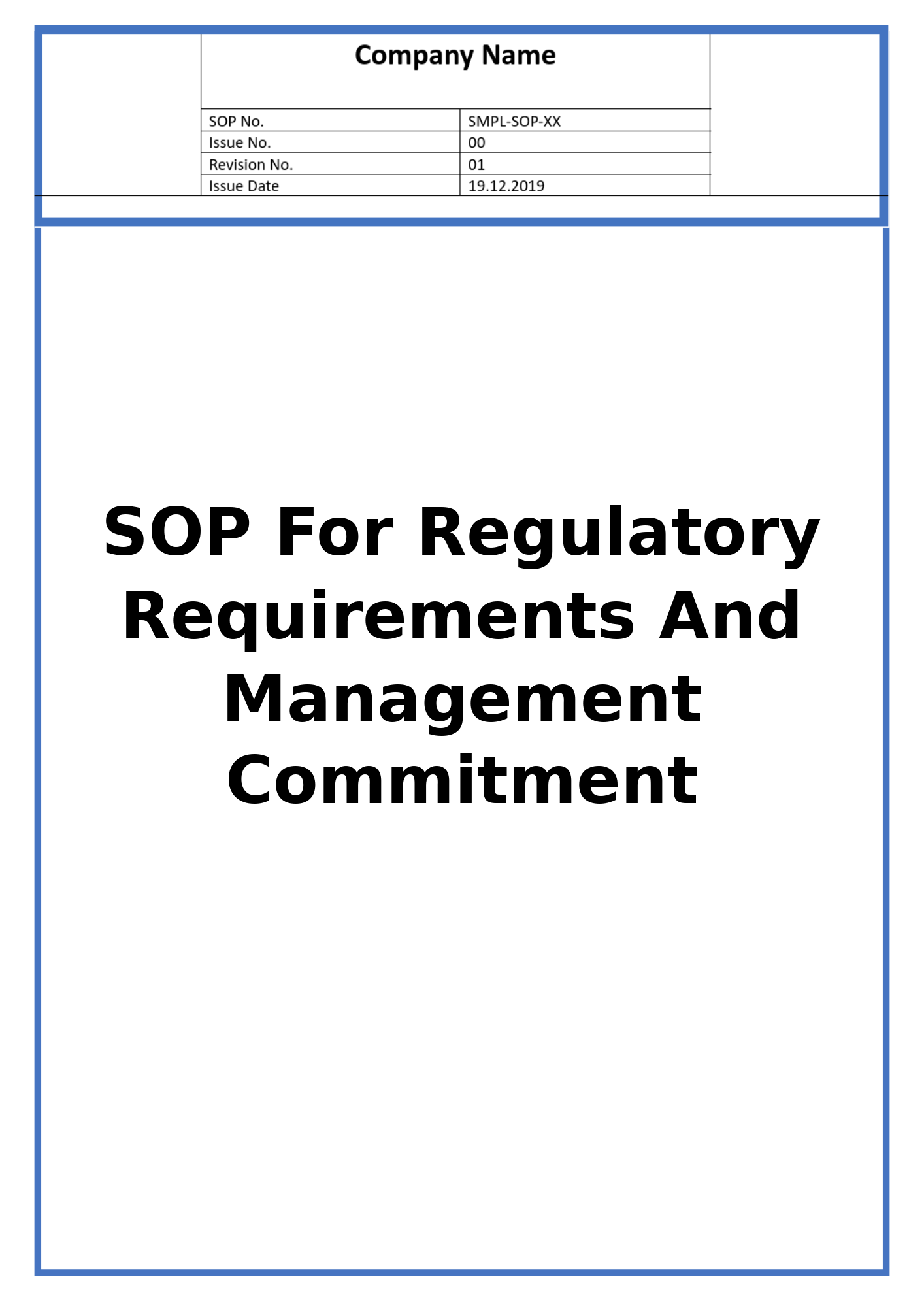 SOP For Regulatory Requirements And Management Commitment