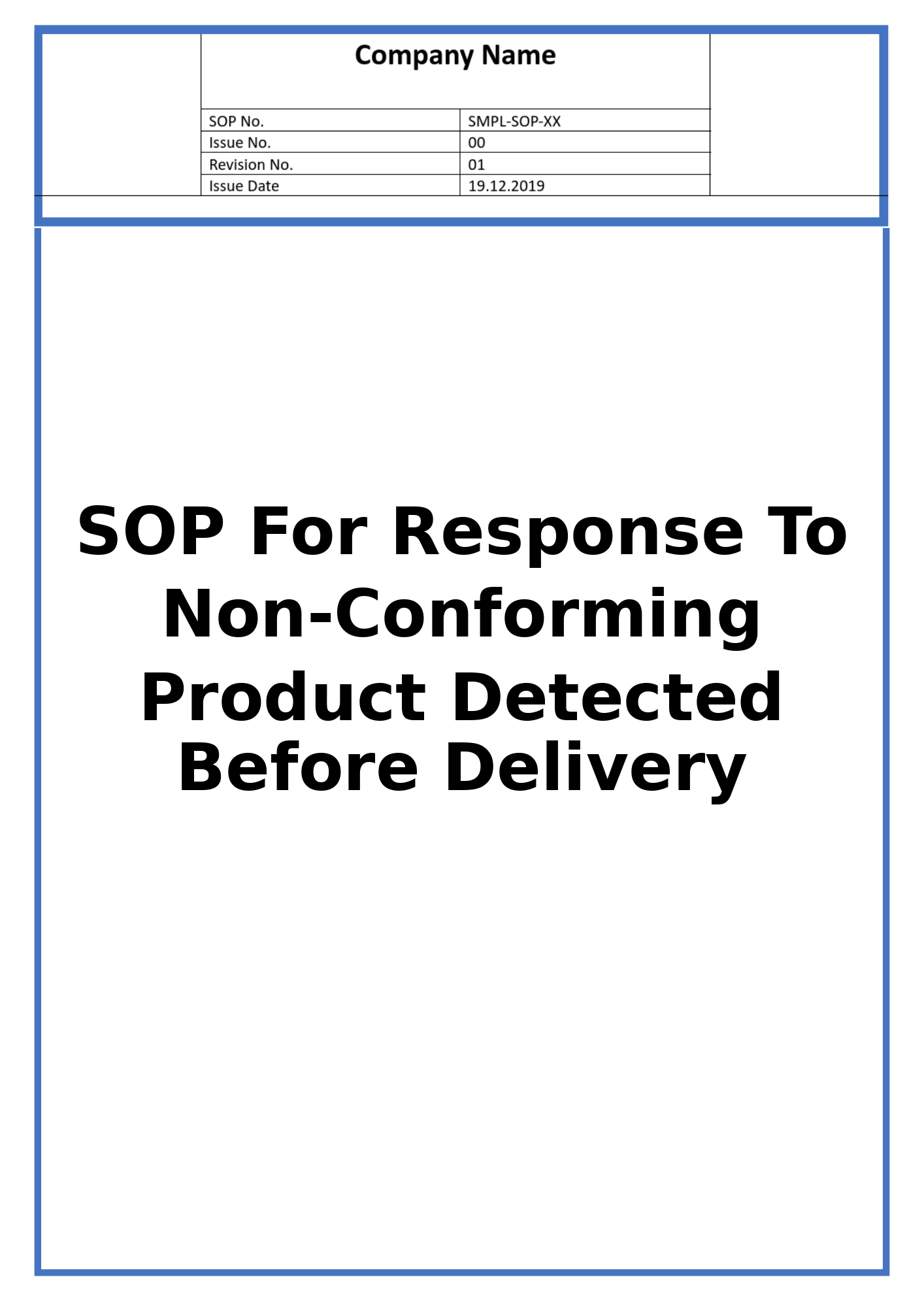 SOP For Response To Non-Conforming Product Detected Before Delivery