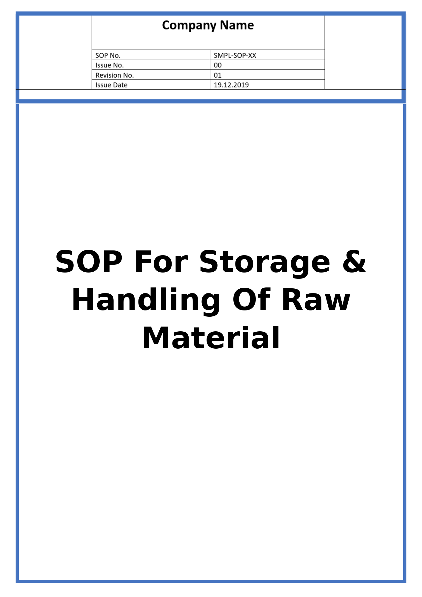 SOP For Storage & Handling Of Raw Material