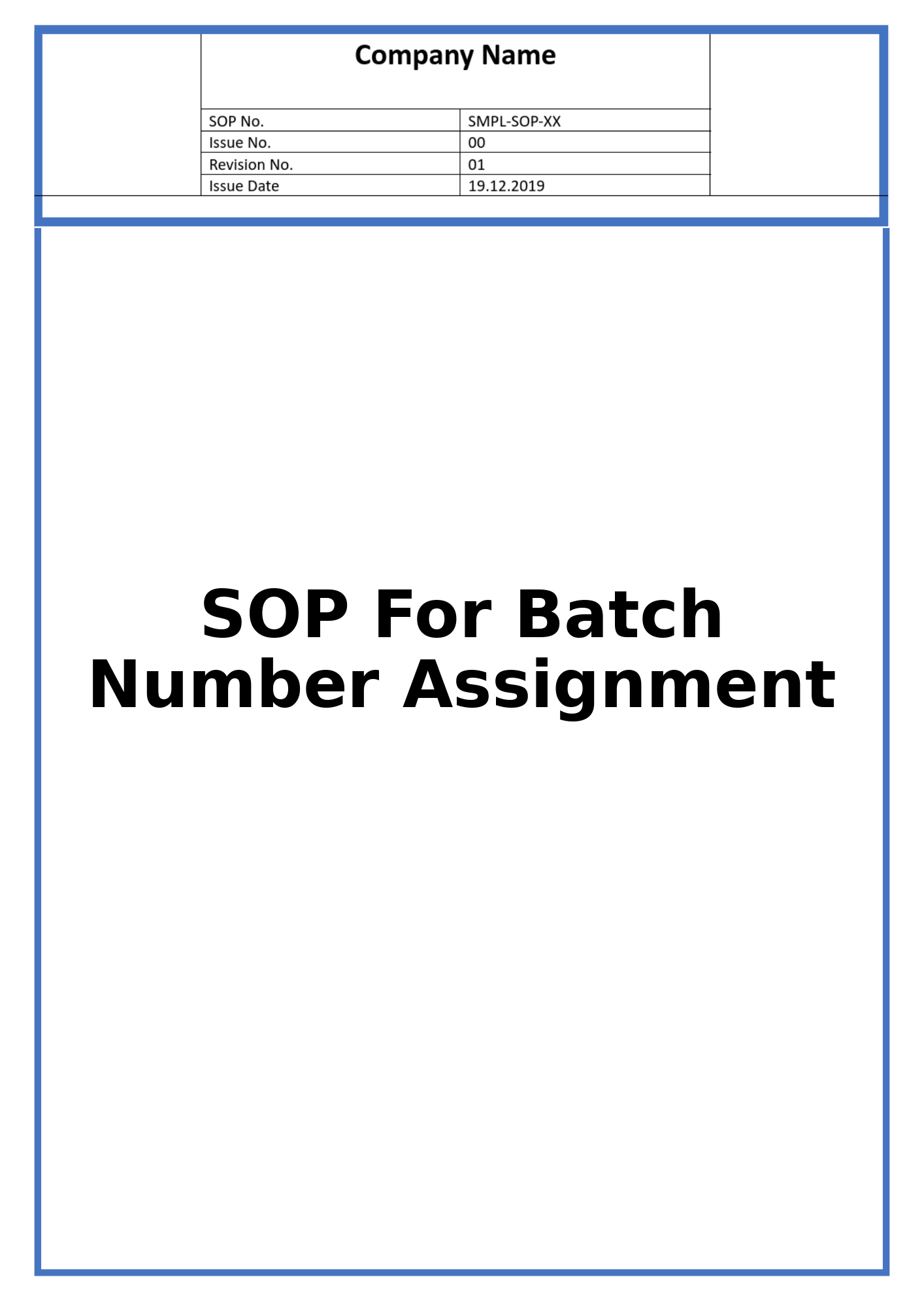 SOP For Batch Number Assignment