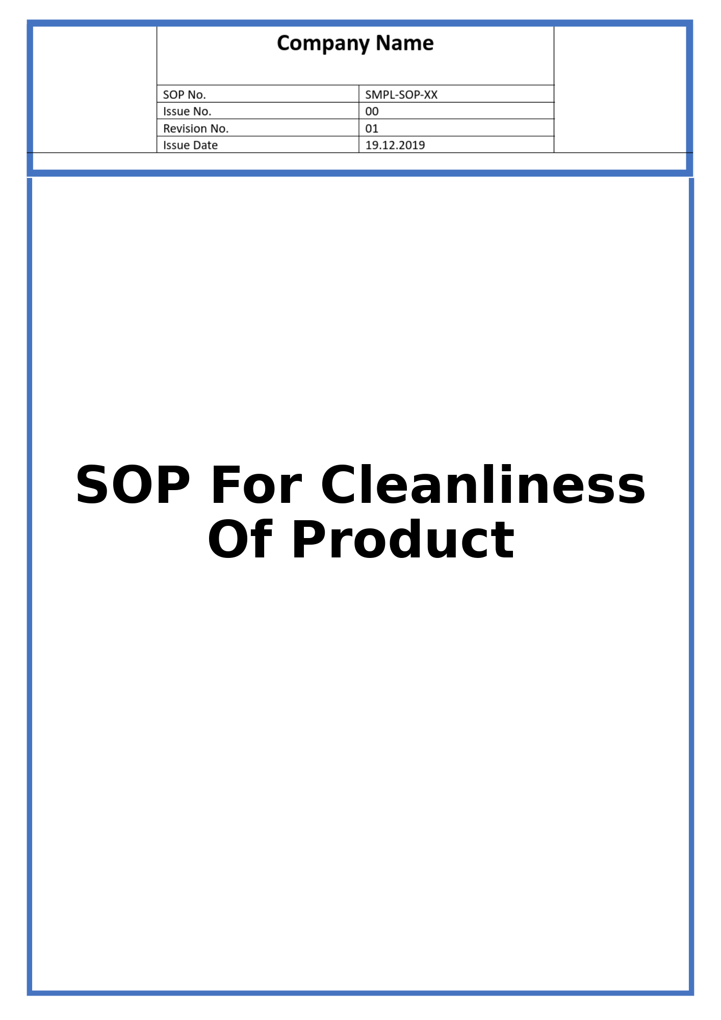 SOP For Cleanliness Of Product