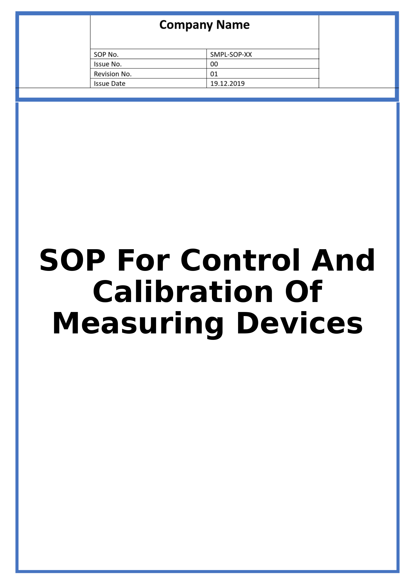 SOP For Control And Calibration Of Measuring Devices