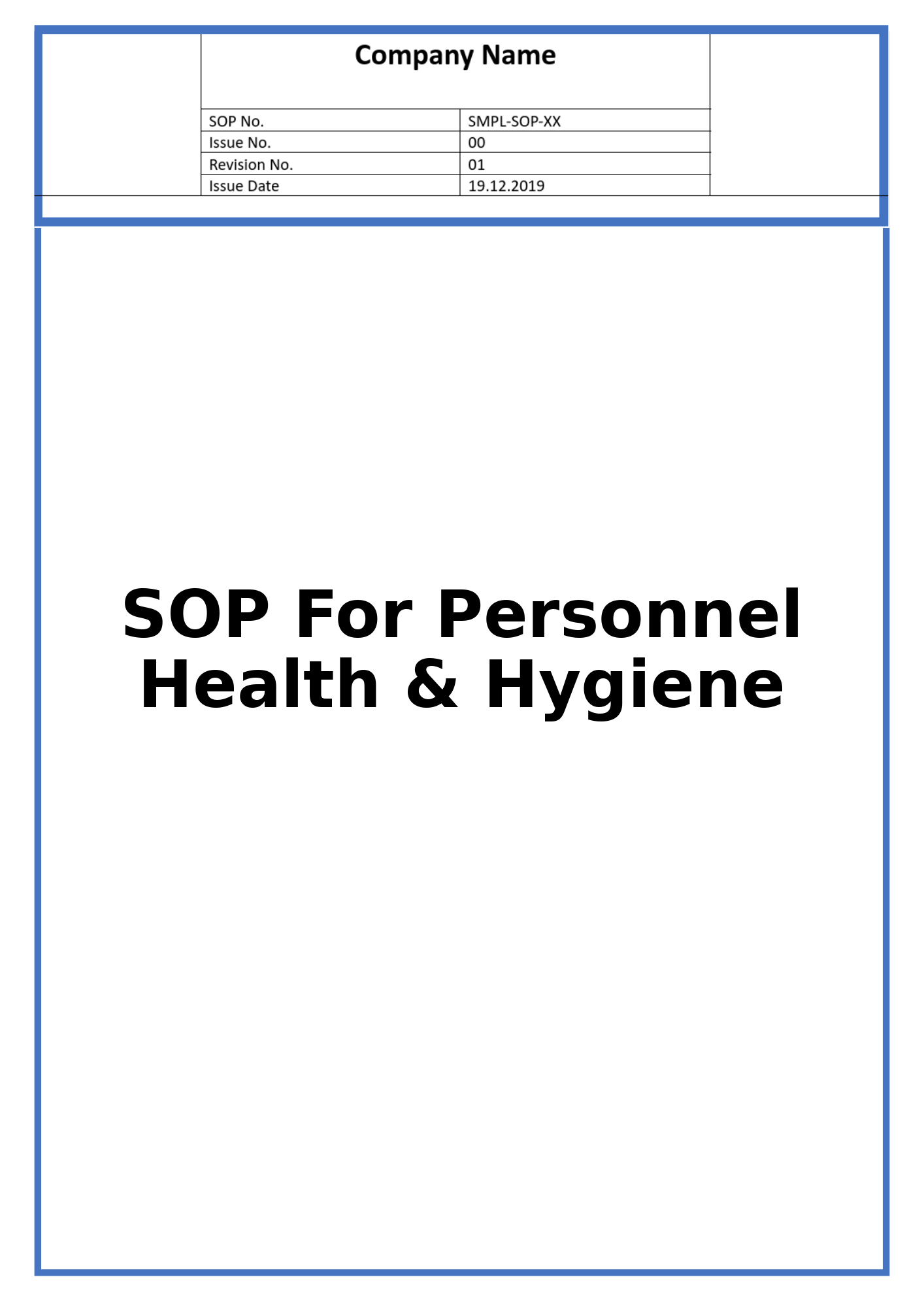 SOP For Personnel Health & Hygiene