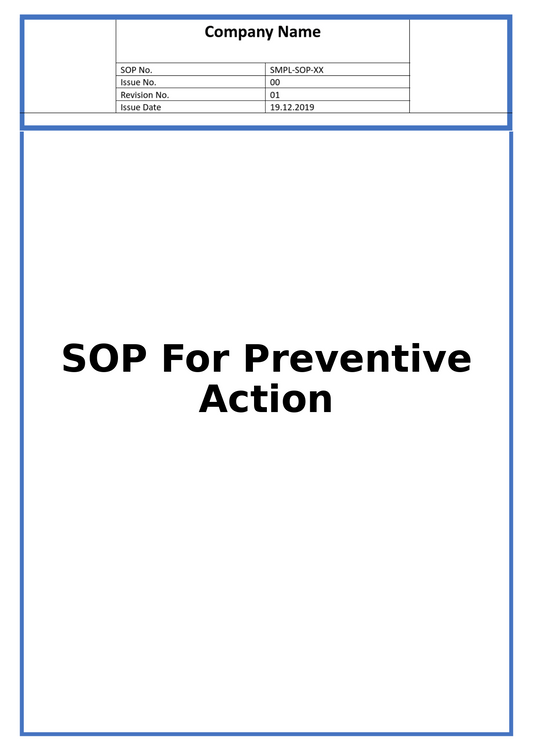 SOP For Preventive Action