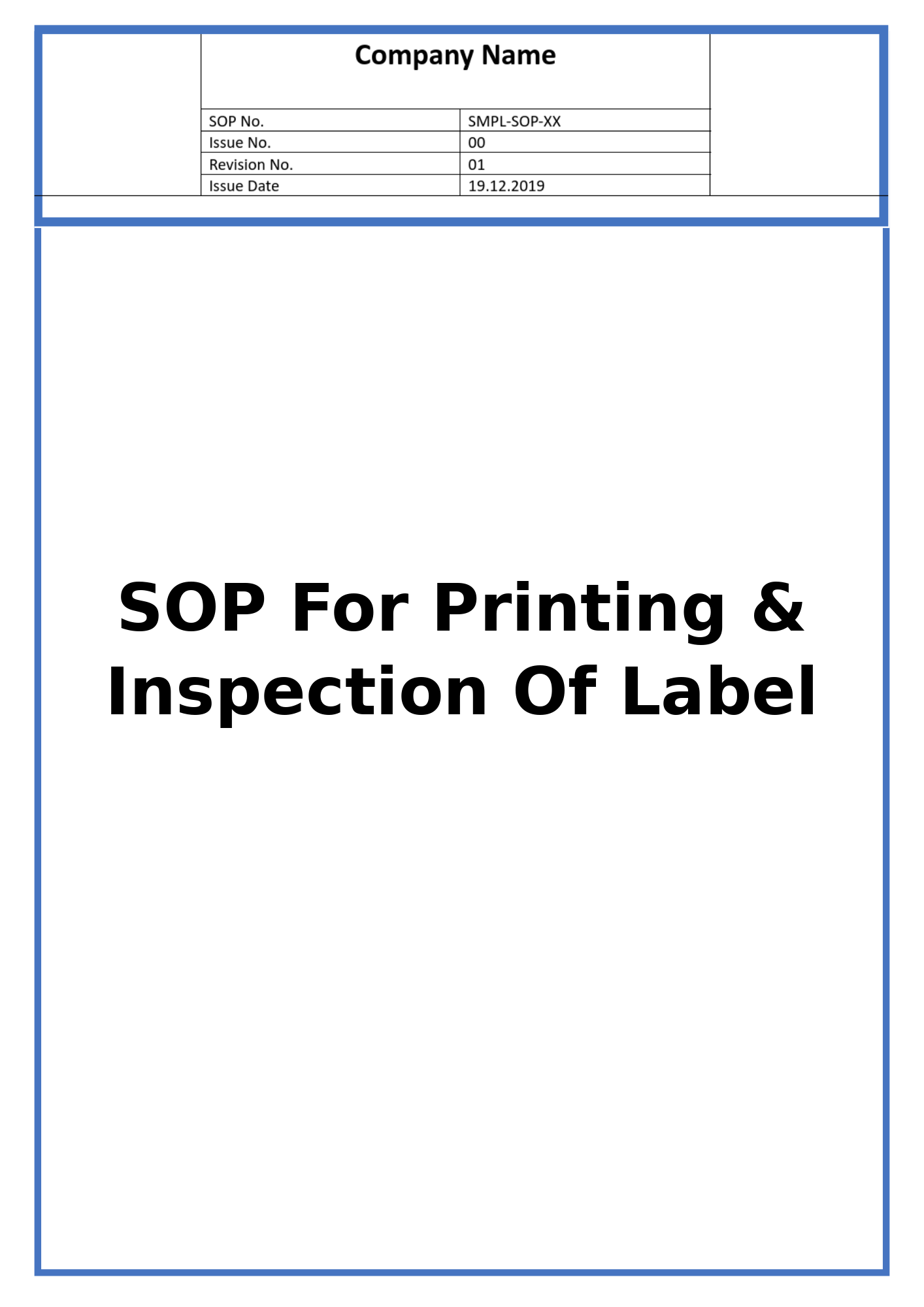 SOP For Printing & Inspection Of Label