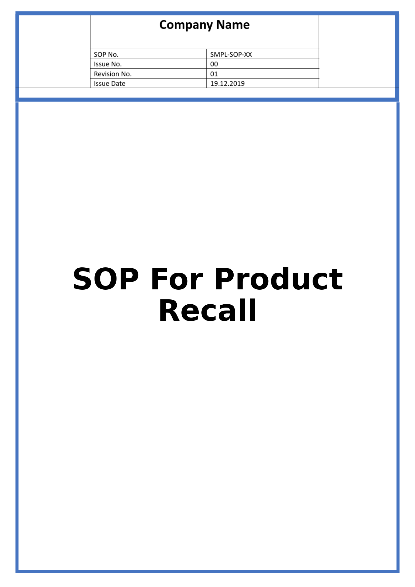 SOP For Product Recall