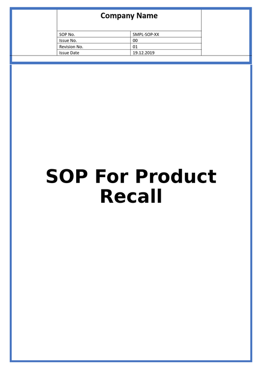 SOP For Product Recall