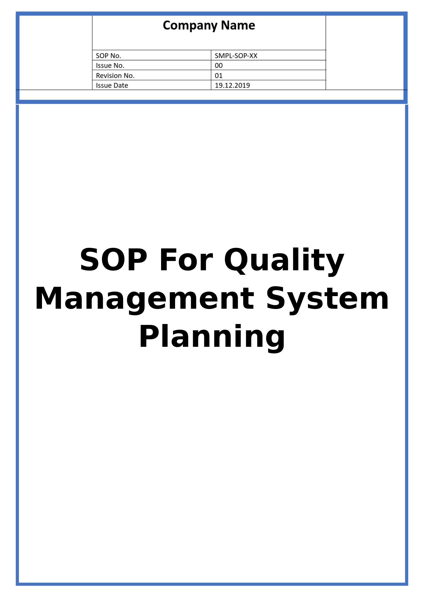 SOP For Quality Management System Planning