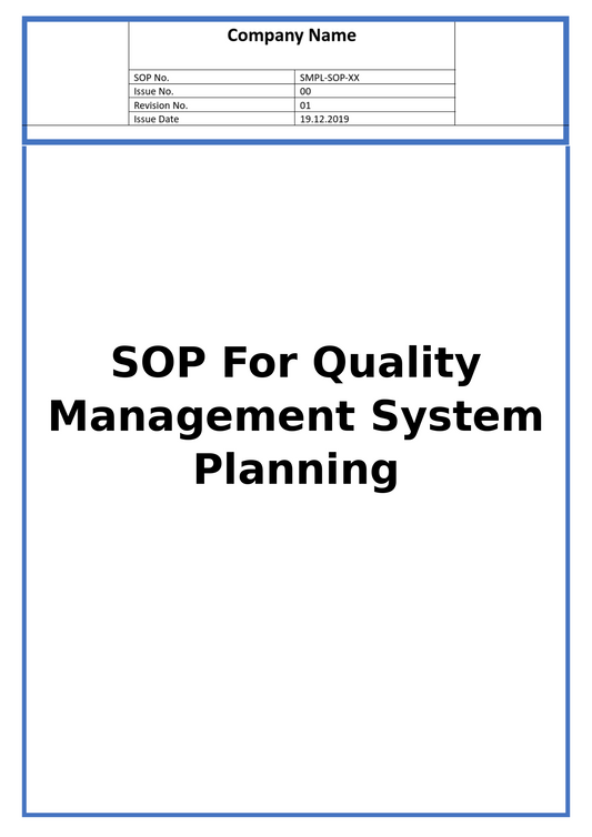 SOP For Quality Management System Planning