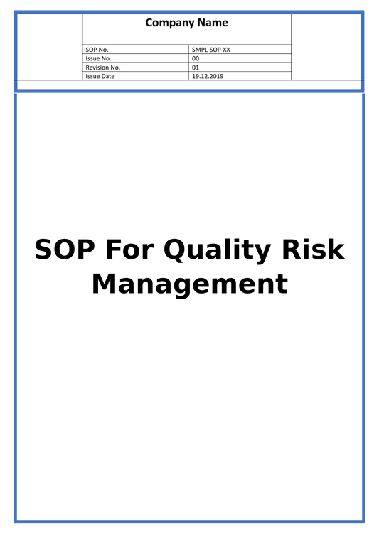 SOP For Quality Risk Management