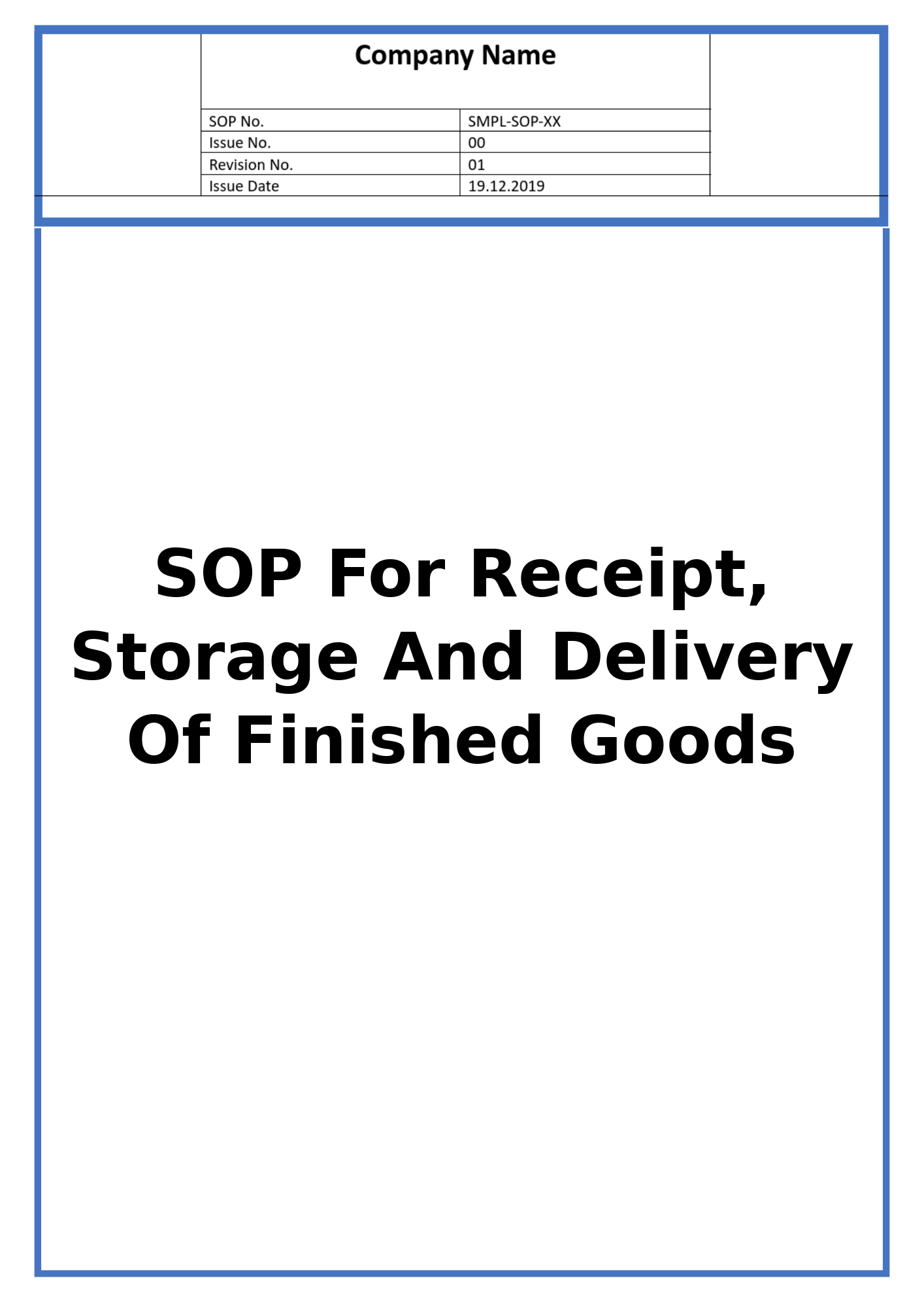 SOP For Receipt, Storage And Delivery Of Finished Goods