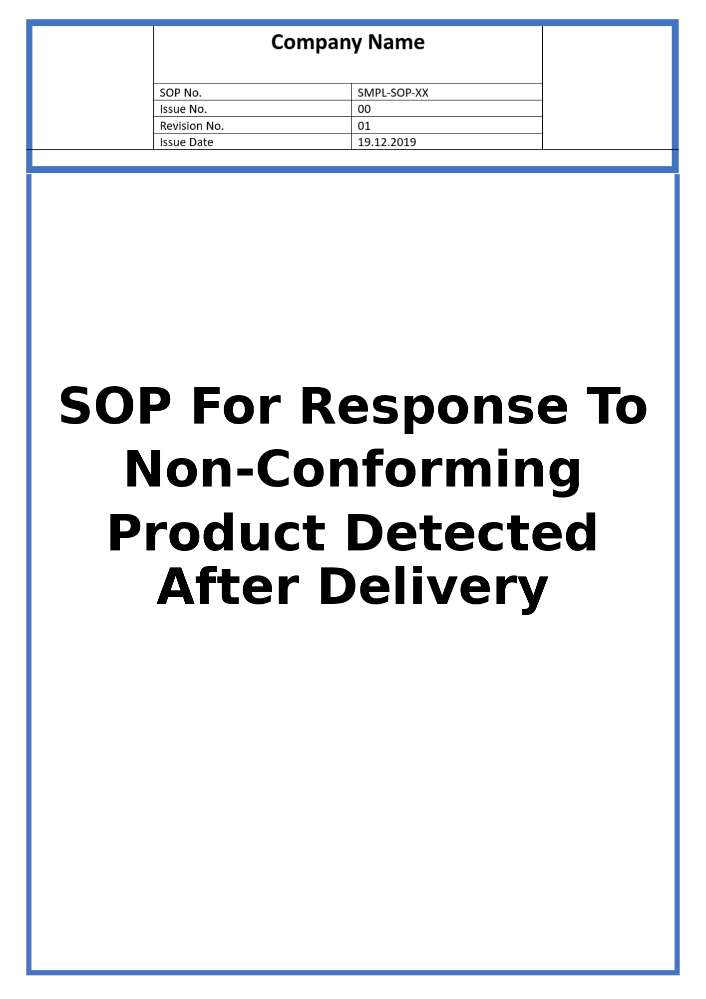 SOP For Response To Non-Conforming Product Detected After Delivery