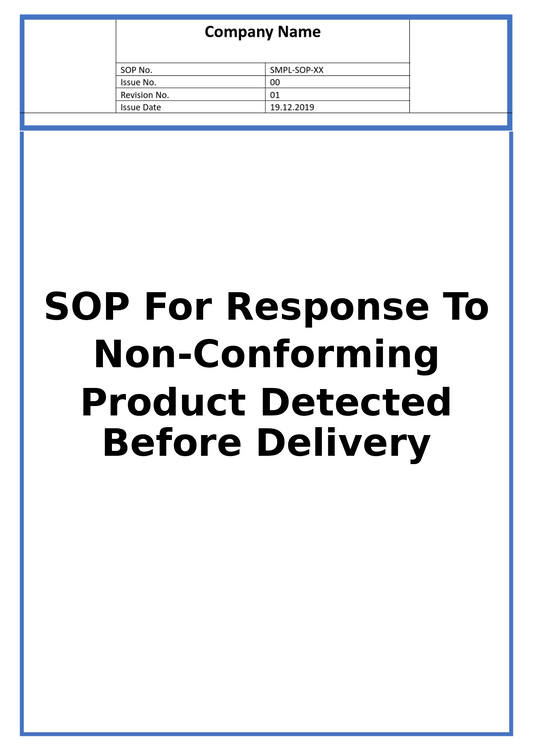 SOP For Response To Non-Conforming Product Detected Before Delivery