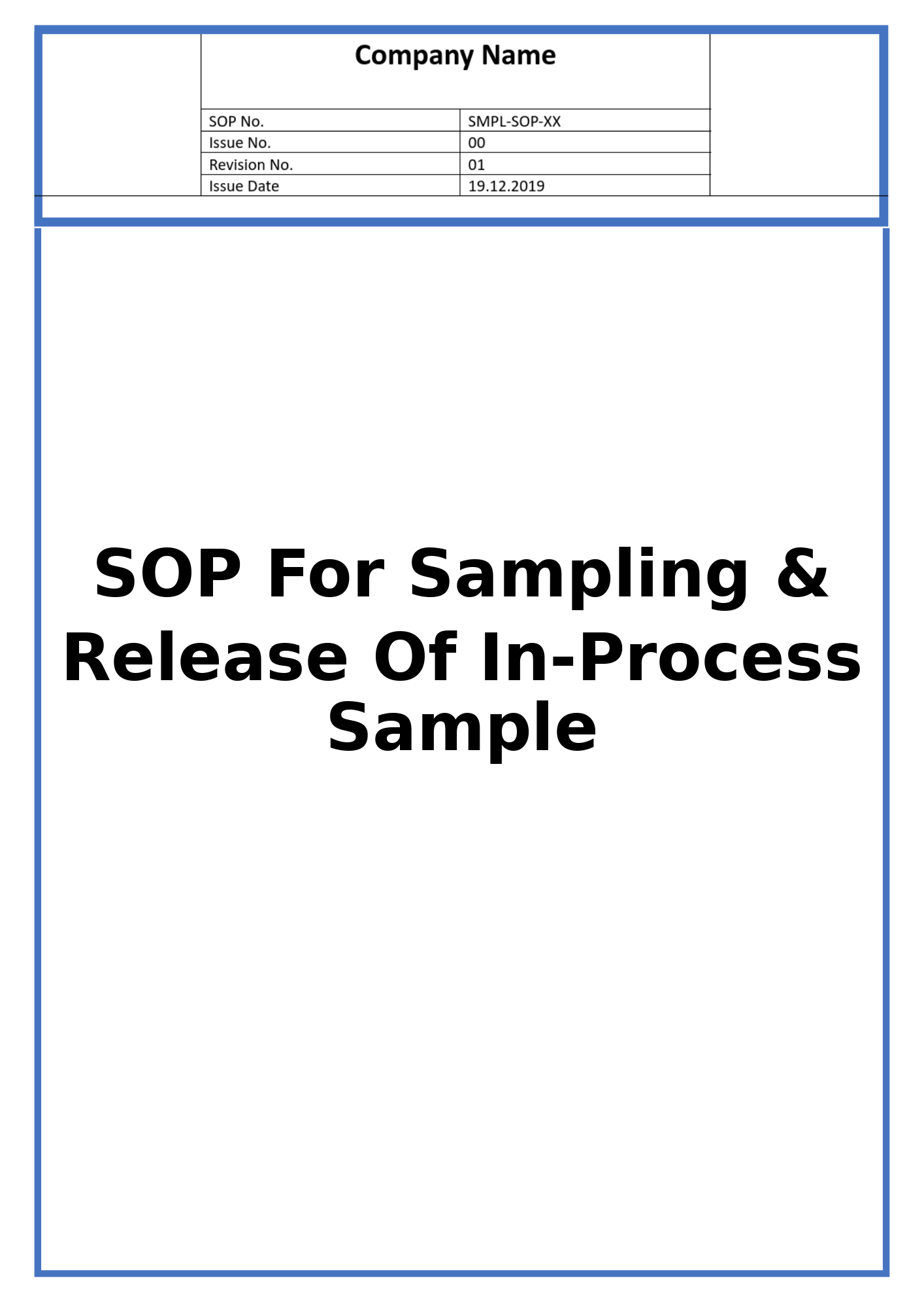 SOP For Sampling & Release Of In-Process Sample