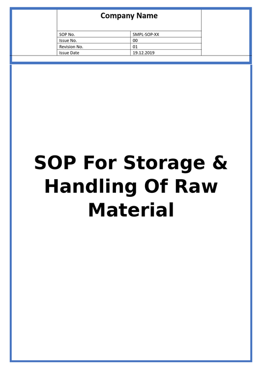 SOP For Storage & Handling Of Raw Material