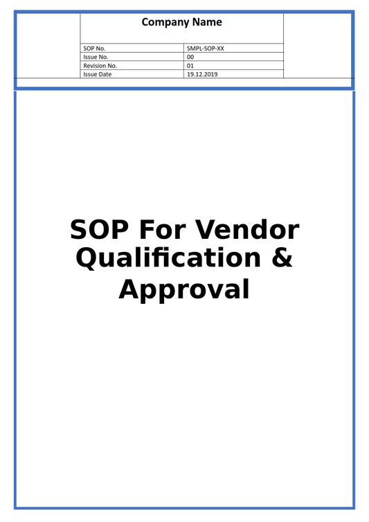 SOP For Vendor Qualification & Approval